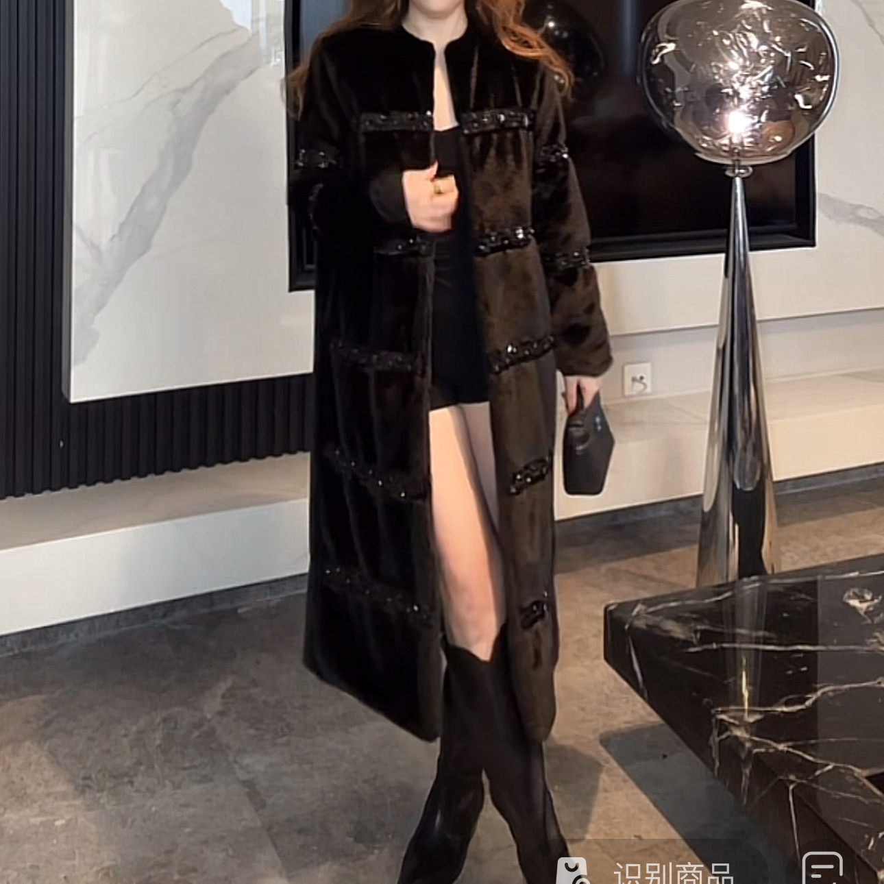 奢华高级感亮片钉珠冬款长款显瘦时尚环保草外套大衣