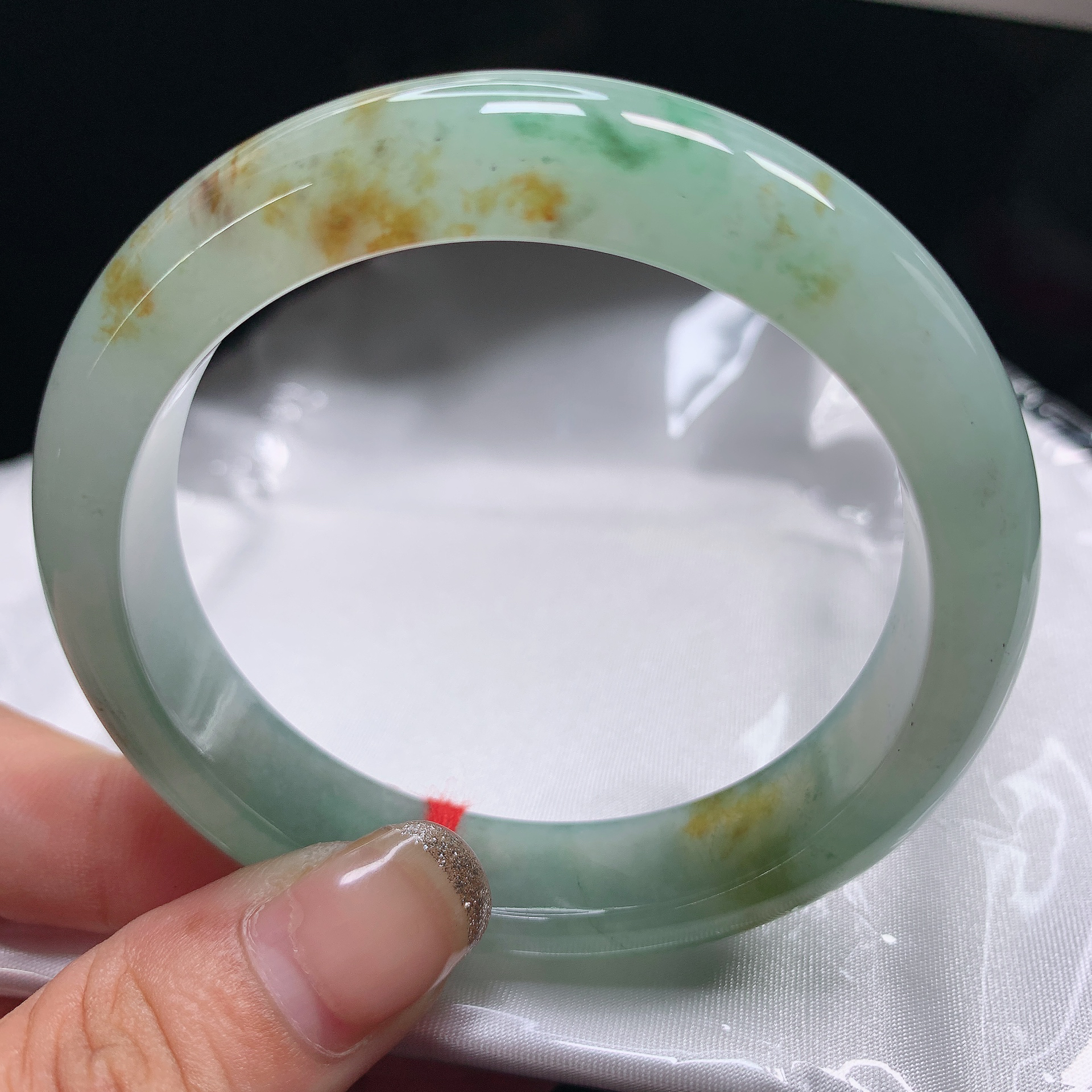 缅甸纯天然A货翡翠(新货)特色洒金桂花糕53-54圈冰飘花手镯