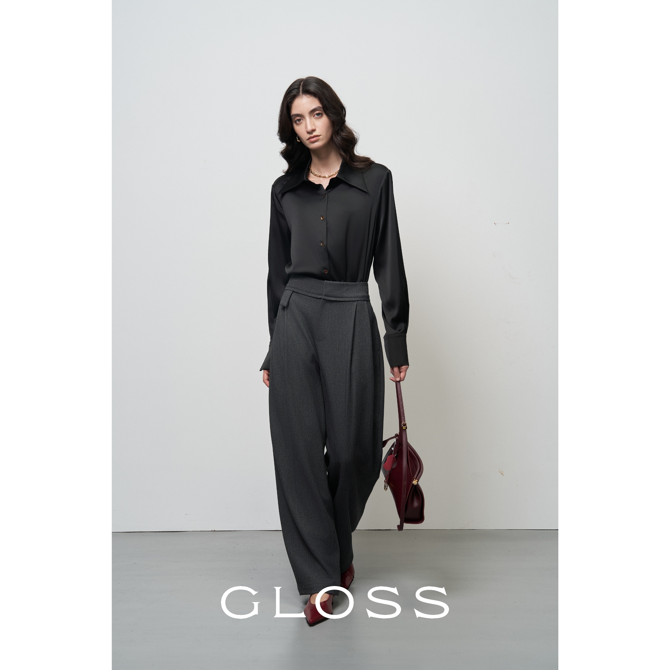 GLOSS【莱赛尔天丝羊毛混纺】25冬季竖纹工艺垂坠百搭阔腿西装裤