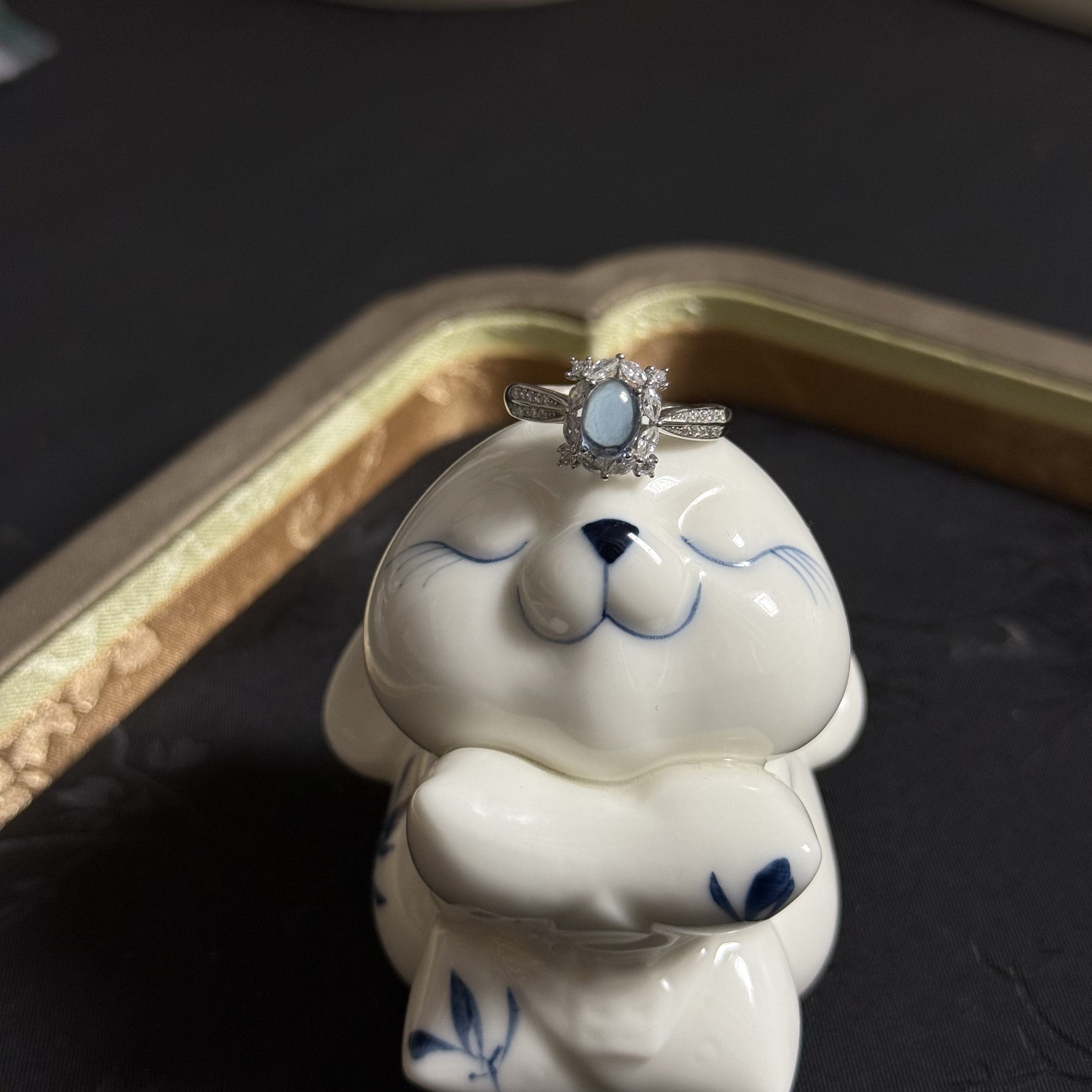 【窗边的海】天然海蓝宝魔鬼蓝银戒指开口M841