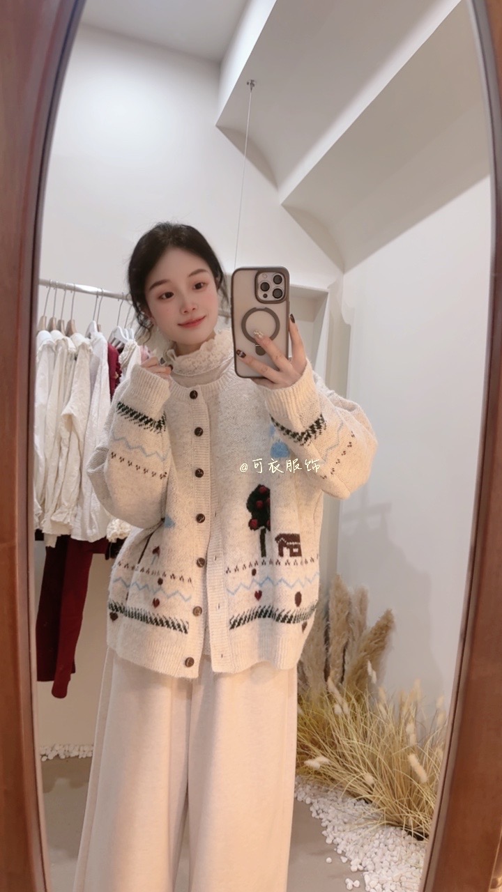 【苹果树】森系新款宽松开衫毛衣外套短款小个子