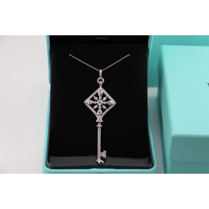 99新 Tiffany & Co./蒂芙尼  铂金万花筒满钻钥匙项链吊坠7cm