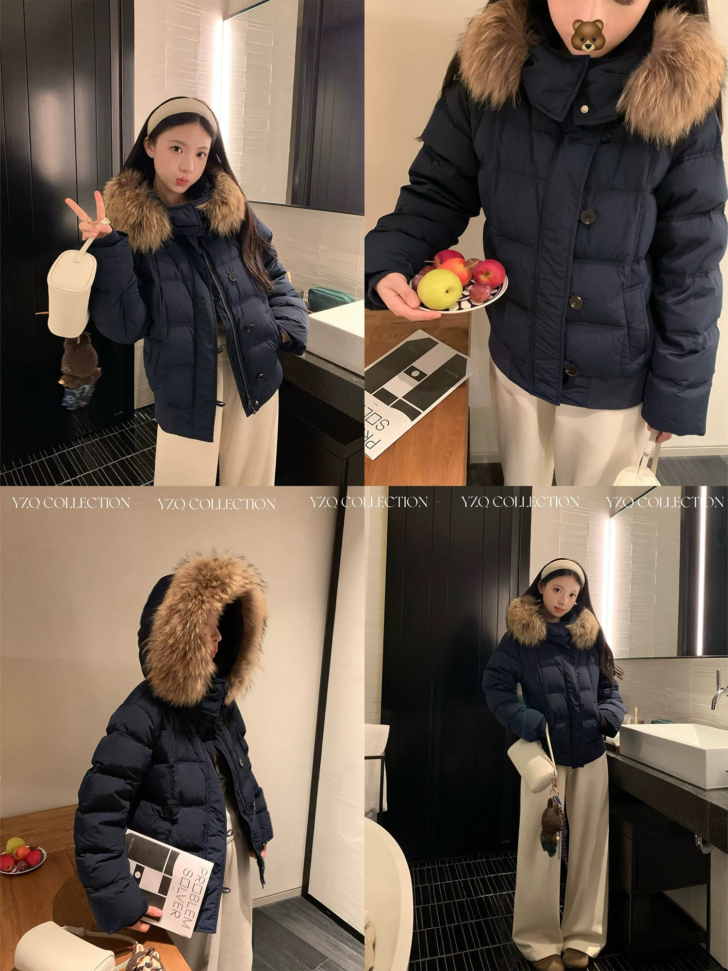 灰灰呀！雪国列车！大毛领棉衣超好看 韩代设计感厚实连帽棉服外套
