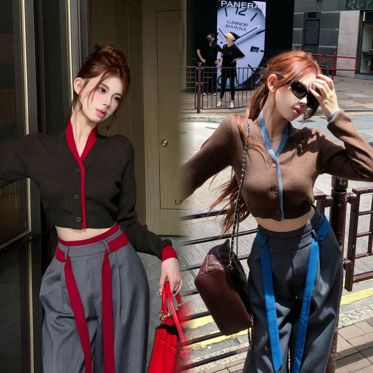 婉君【撞蓝开衫】秋季假两件辣妹修身针织开衫LWJ24C3C1626