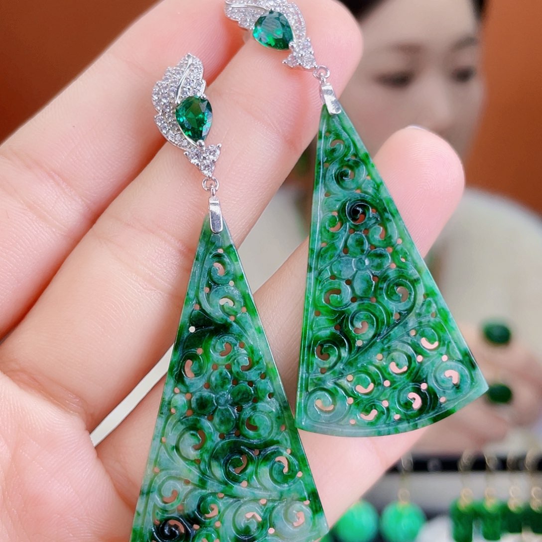 翡翠银S925镶嵌耳饰