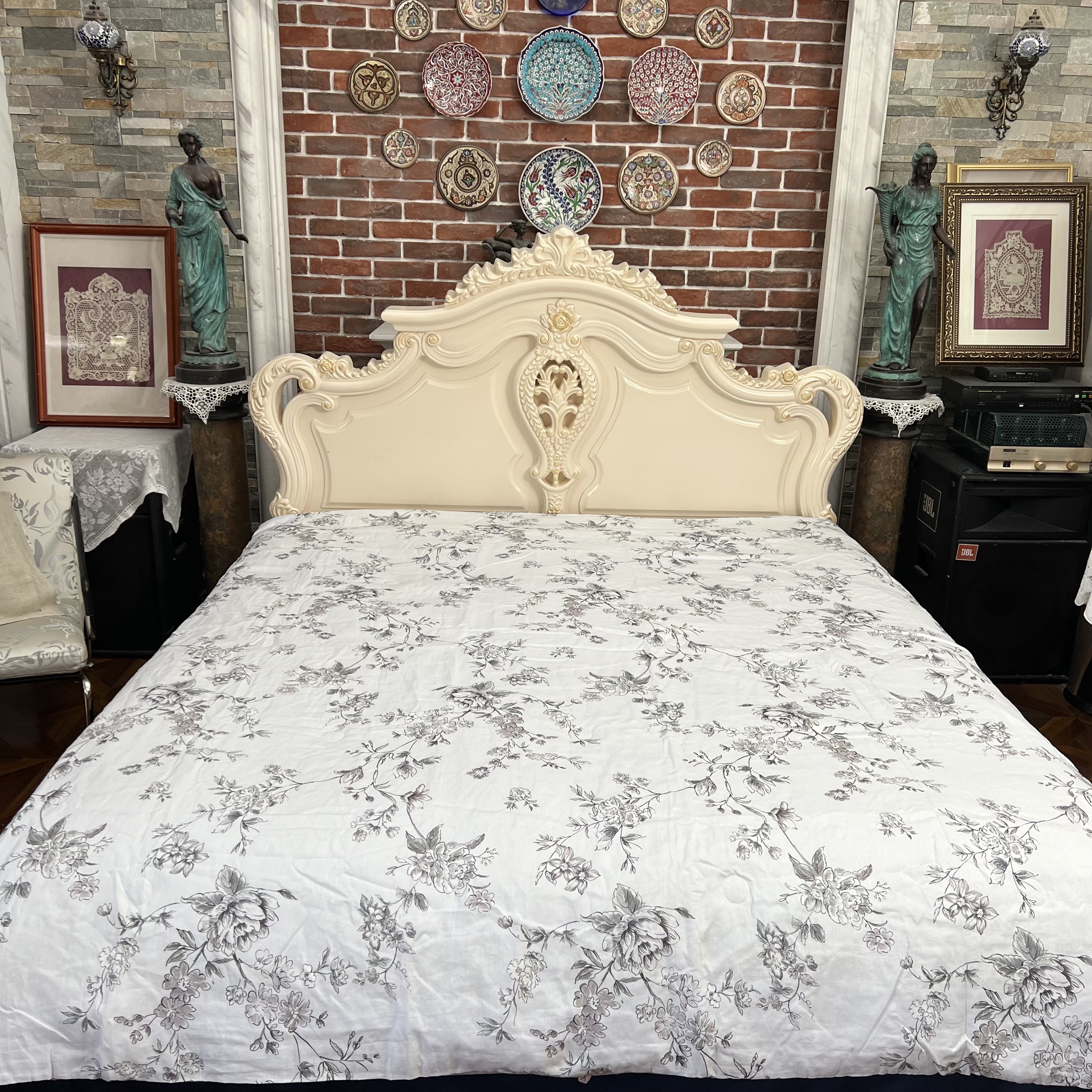 RS162纯汉麻印花黑白月季夏凉被