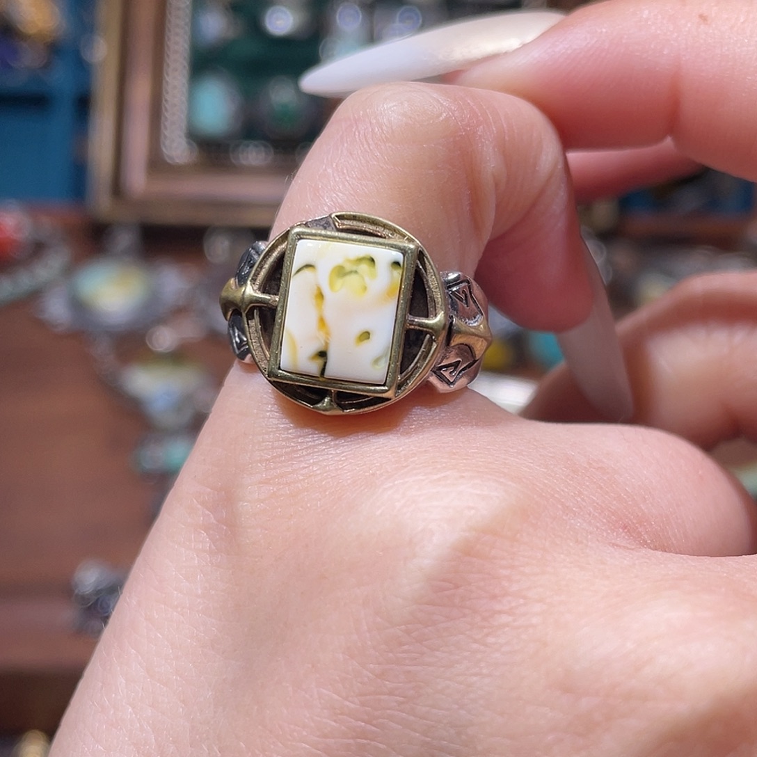 琥珀银S925镶嵌戒指