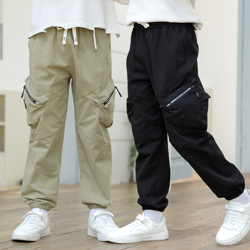 男童纯棉工装裤秋季新款中大童春秋款百搭长裤儿童宽松休闲裤童装