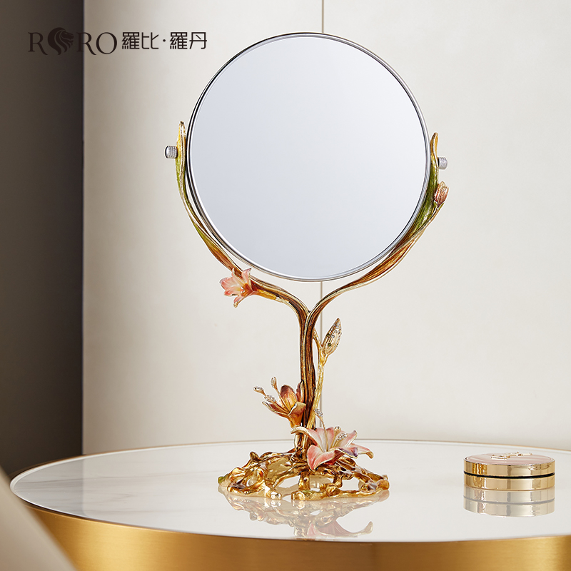罗比罗丹百年好合珐琅彩座镜化妆镜摆件