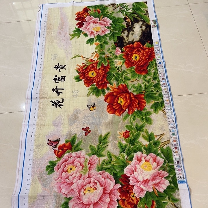 棉手工十字绣成品花开富贵牡丹