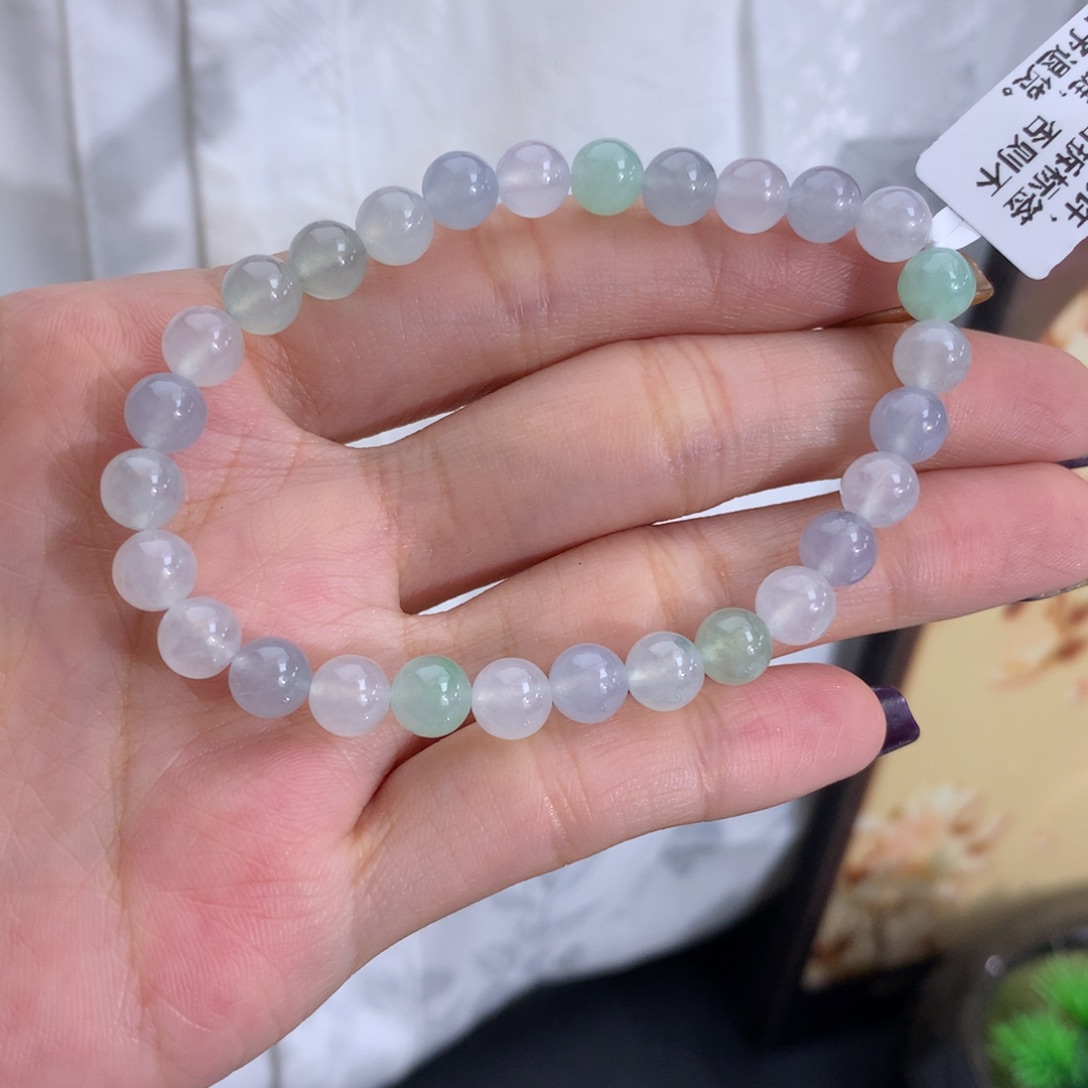 萌***儿翡翠未镶嵌手串卡6冰胶马卡龙手串