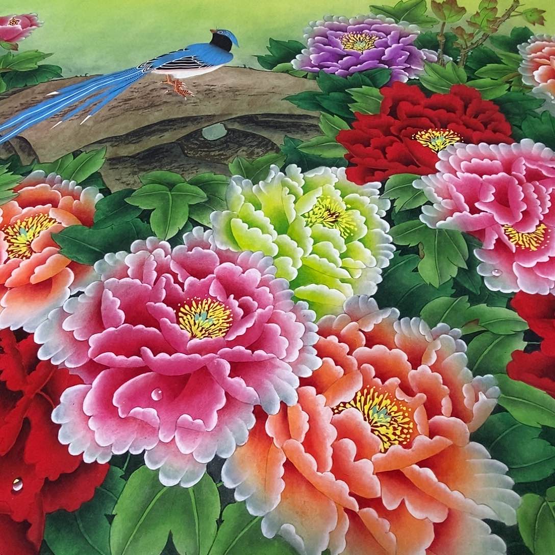 国画螃***酒工笔牡丹手绘