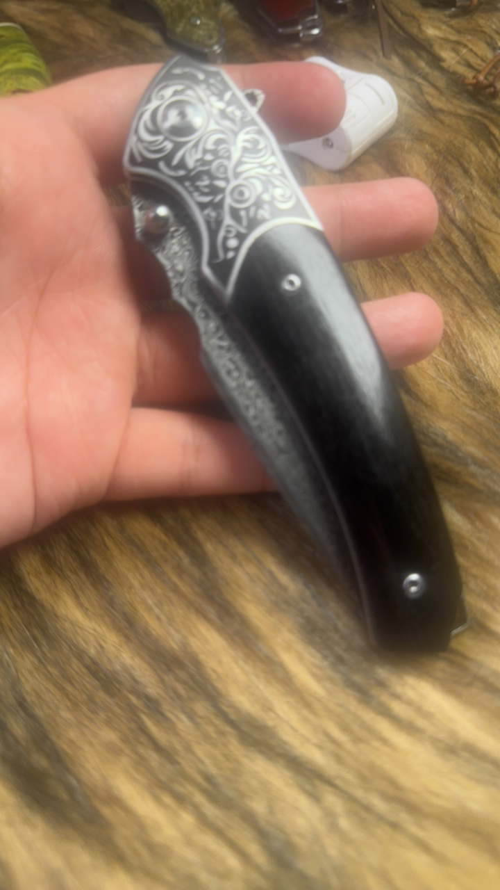 紫光檀大马士革钢多功能户外手把肉刀