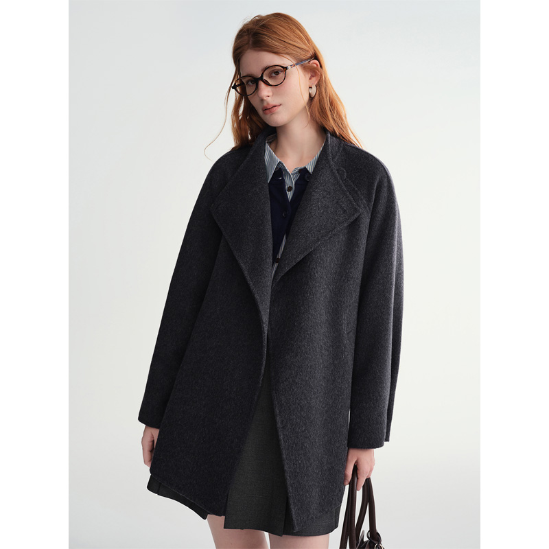 独束大码女装【贝贝大衣】简约气质双面呢子羊驼毛大衣25DS84111