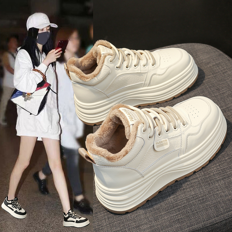 厚底加绒保暖小白鞋女2025冬季新款百搭休闲运动防寒防滑高帮棉鞋
