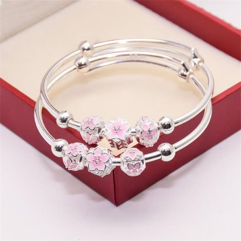 足银手镯 时尚甜美diy 桃花银镯子 SZ65