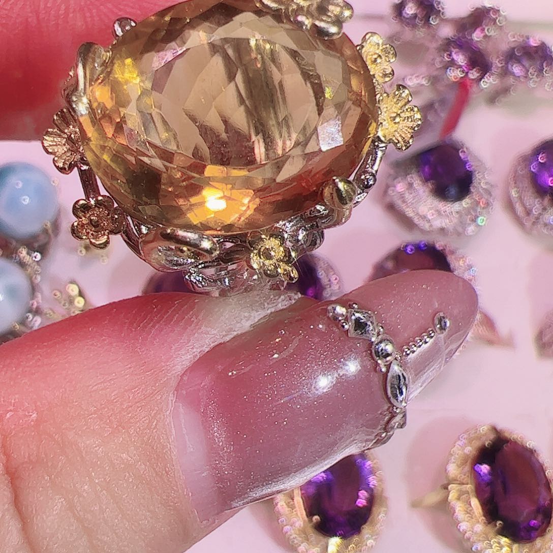 黄晶黄水晶银S925镶嵌