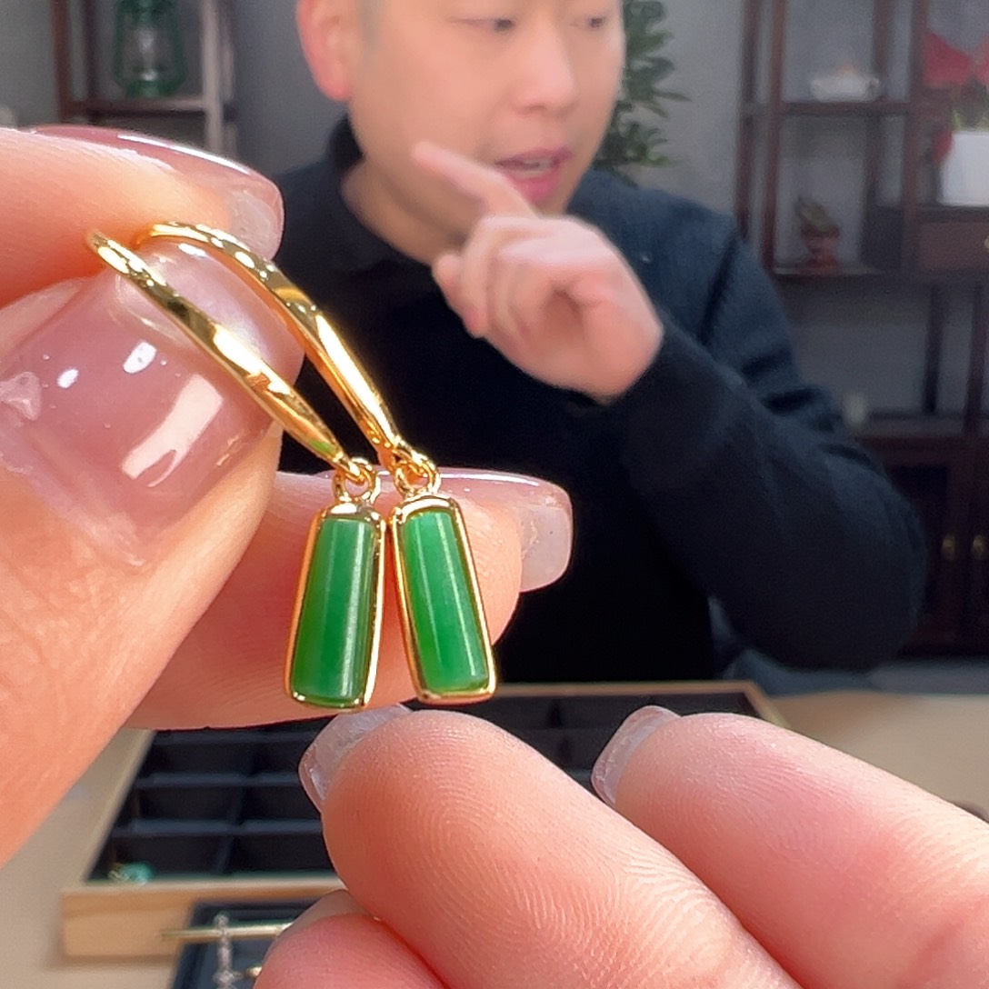 翡翠耳饰银S925镶嵌耳环2