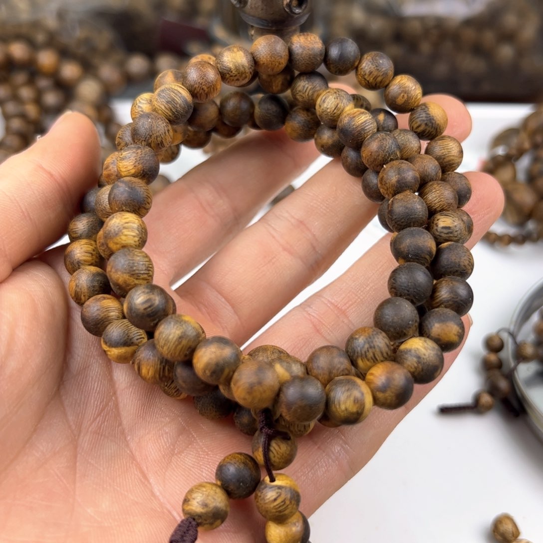 沉香手串静**深圆珠多圈8mm
