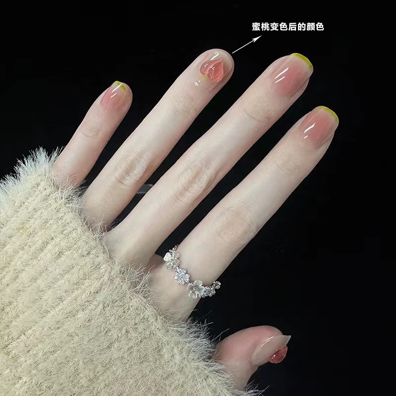 【短方】光变腮红屁桃 穿戴甲纯欲美甲贴片可拆卸24片装