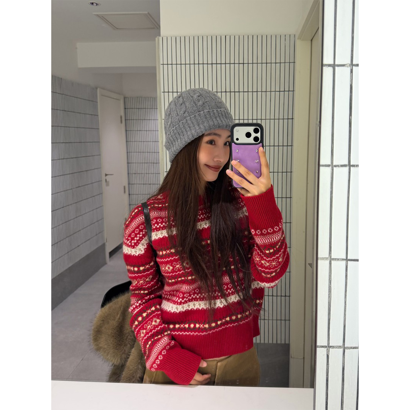 番茄妹妹Tomatosister “圣诞费尔岛”圆领落肩时尚休闲宽松毛衣