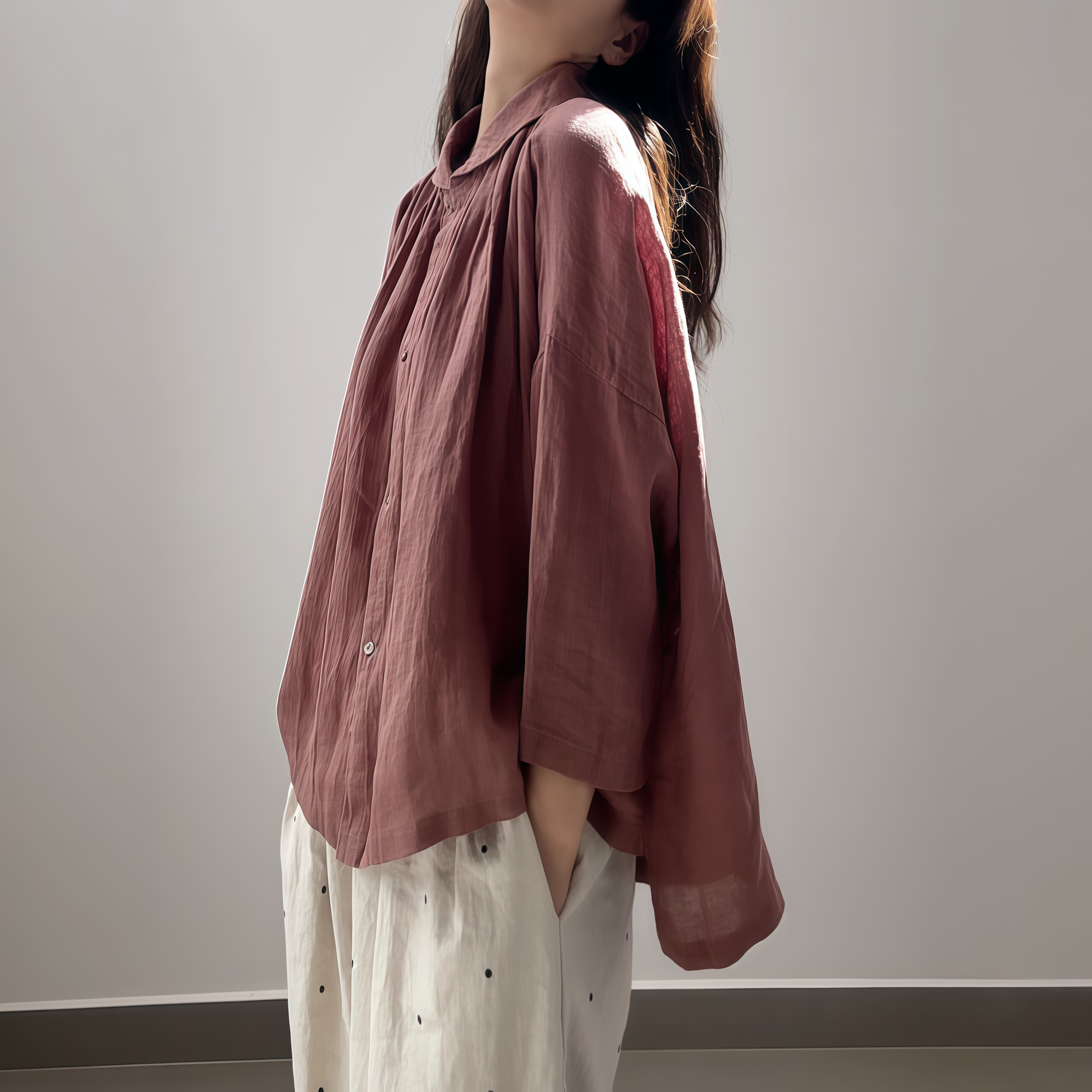 『蝶家』百搭显瘦定制亚麻小翻领罩衫25011