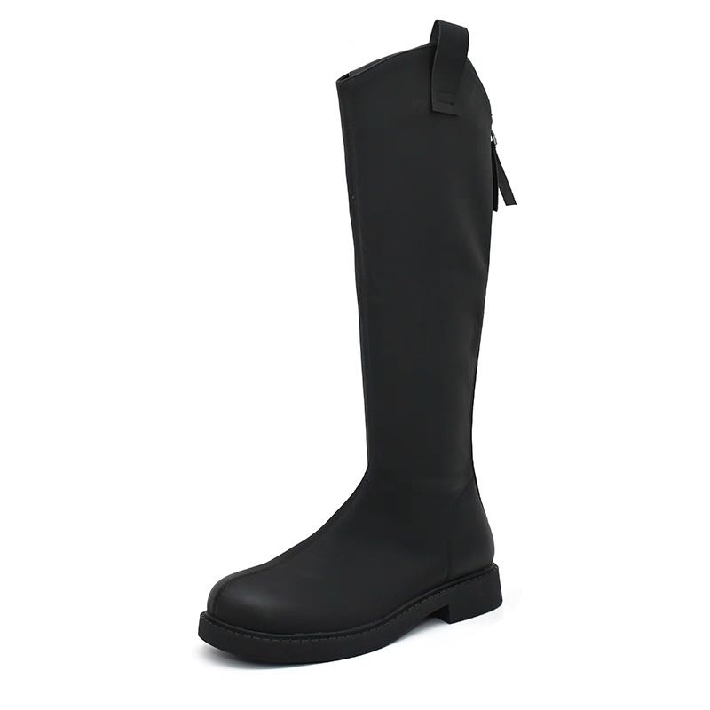 冬季新款3810时尚百搭低跟平底V口加绒长靴女鞋24D