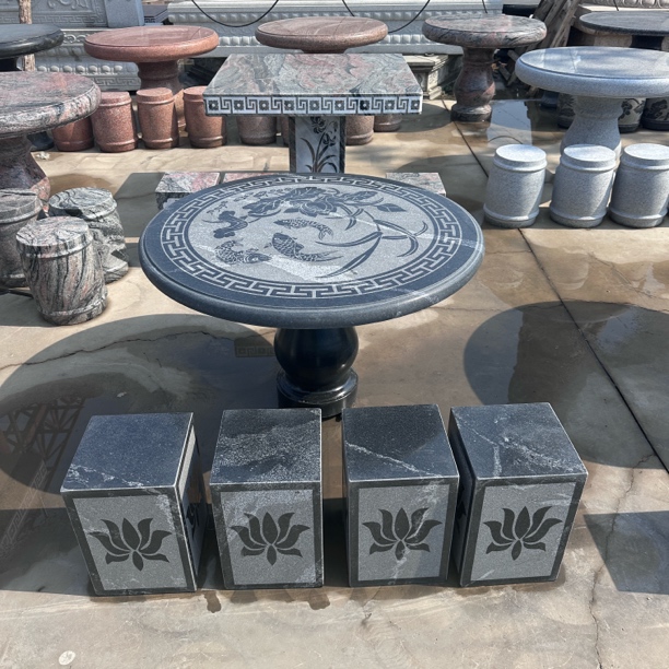 花岗岩雪浪石材质新中式户外庭院圆形石桌椅客厅适用石头石雕