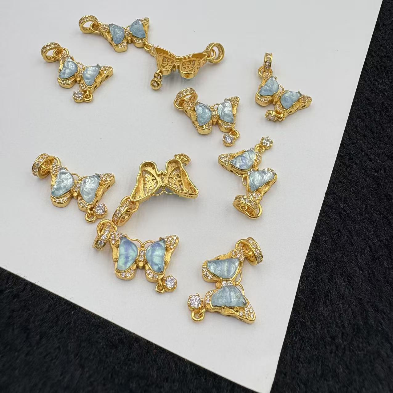 「戴琴珠宝」DQ1269-海蓝宝银镶蝴蝶吊坠（多样性发其一）