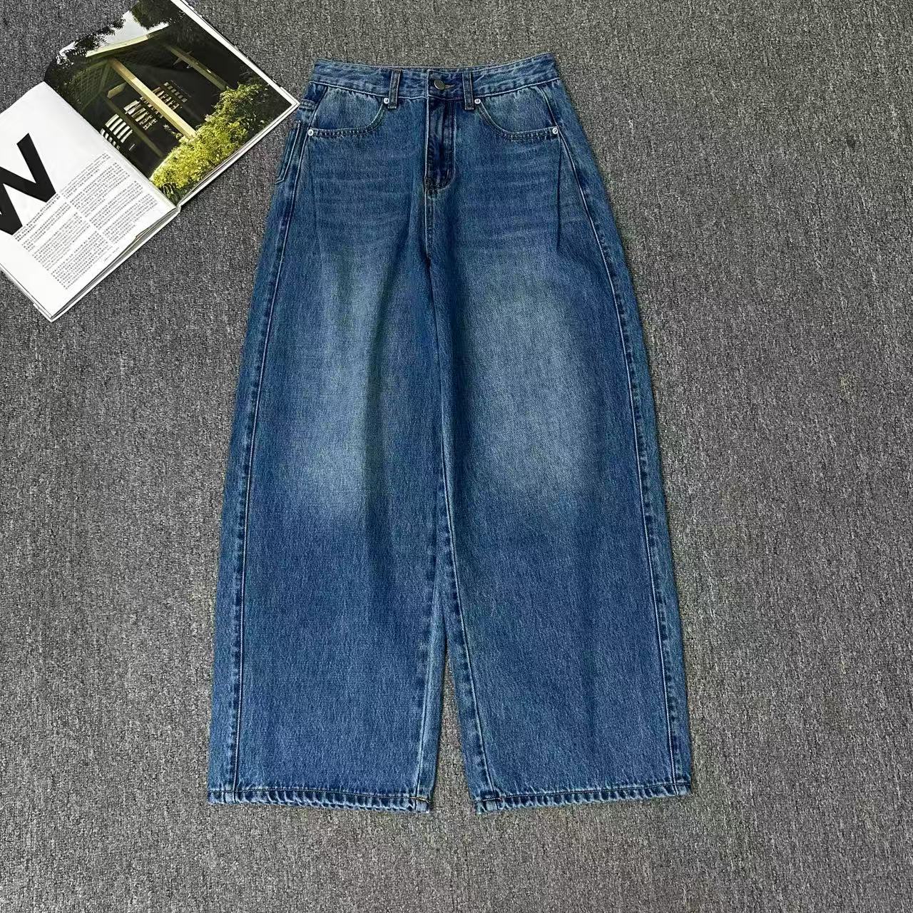13396余小鱼【拿手好裤】蓝色基础高腰时尚百搭休闲水洗牛仔裤女装