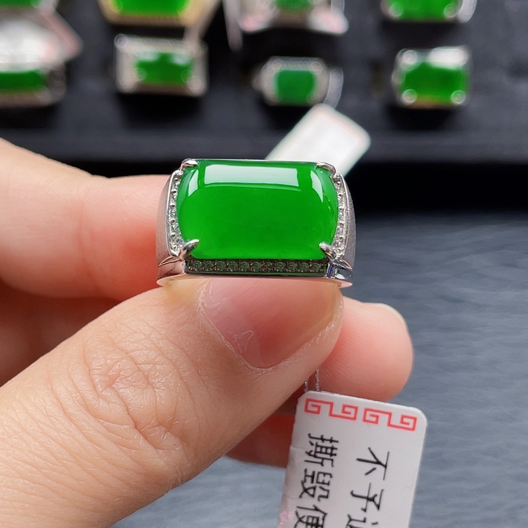 翡翠戒指银S925镶嵌天然a货翡翠2886