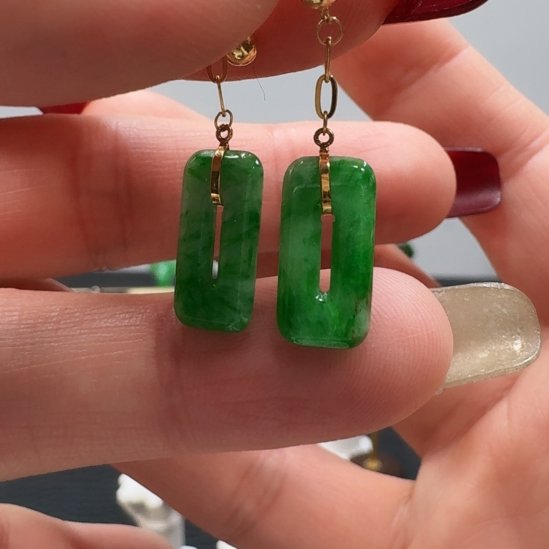 翡翠耳饰18K金镶嵌耳饰