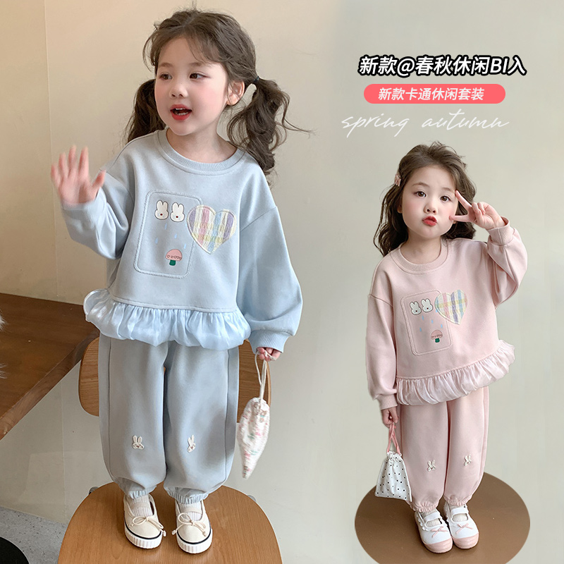 女童秋装运动套装2025新款儿童洋气甜美卫衣春秋季宝宝卡通两件套