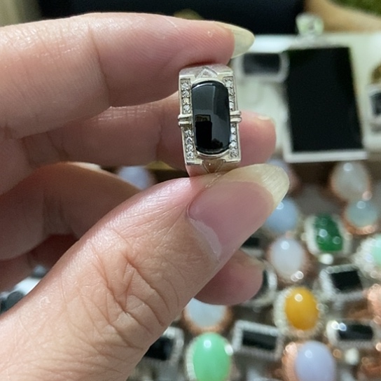 通***处翡翠戒指银S925镶嵌缅甸天然A货翡