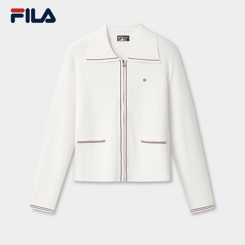 Fila/斐乐编织衫女士小香风运动长袖短款时尚休闲翻领F11W533402F