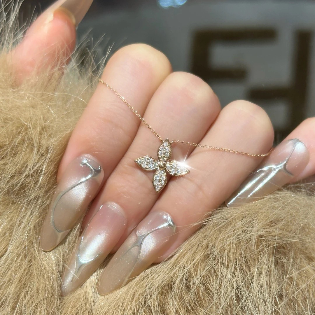 【六言精选3号】0617 18k金 钻石老花四叶草套链