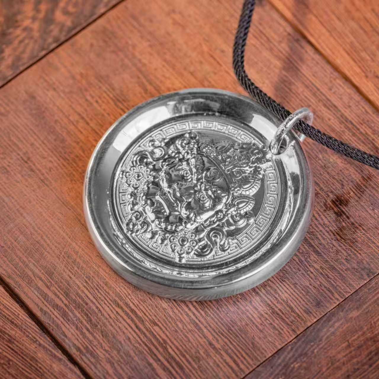 喜缘满 足银银制品 黄财神吊牌银制品银块做旧个性坠链素款手工