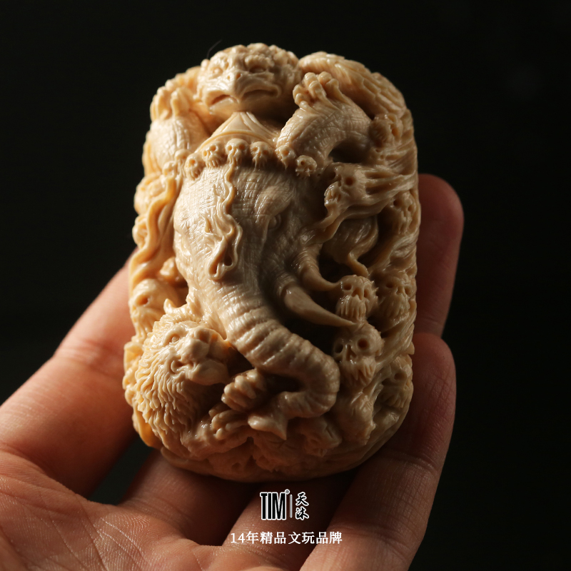 TIM猛犸象牙狮驼岭西行概念冰料原色牌子大师精雕文玩佛珠挂件