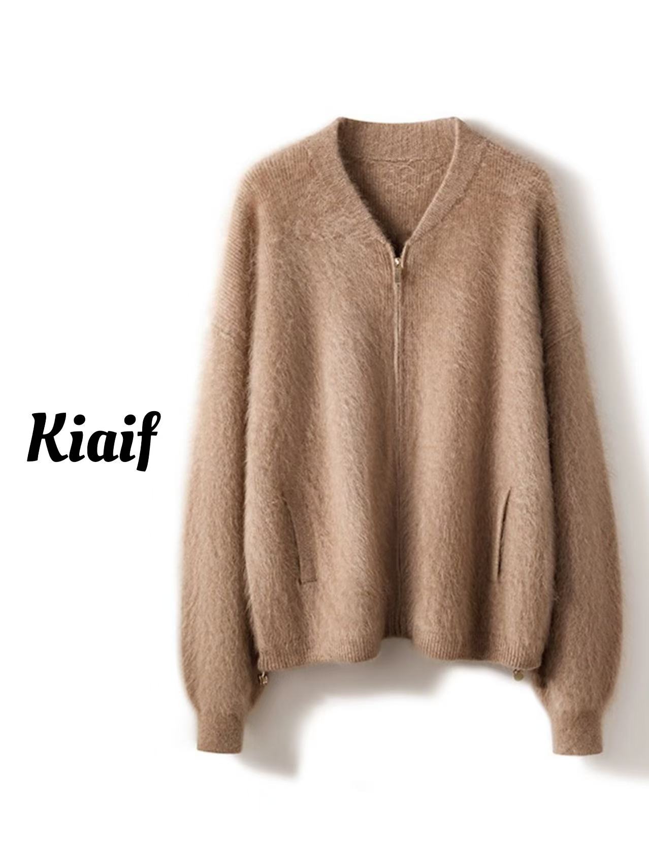 2025拉绒开衫拉链衫100山羊绒衫慵懒宽松设计