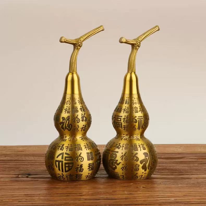百福葫芦纯黄铜葫芦摆件家用客厅装饰工艺品