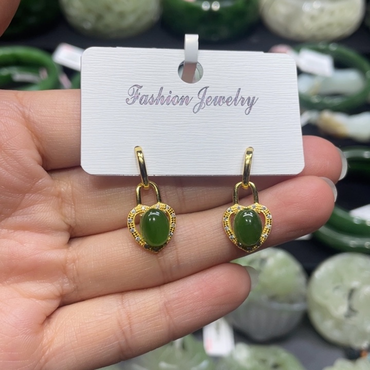 和田玉耳饰银S925镶嵌