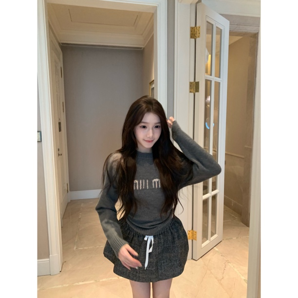 【Meng服饰】新款高级感气质字母针织上衣+半裙