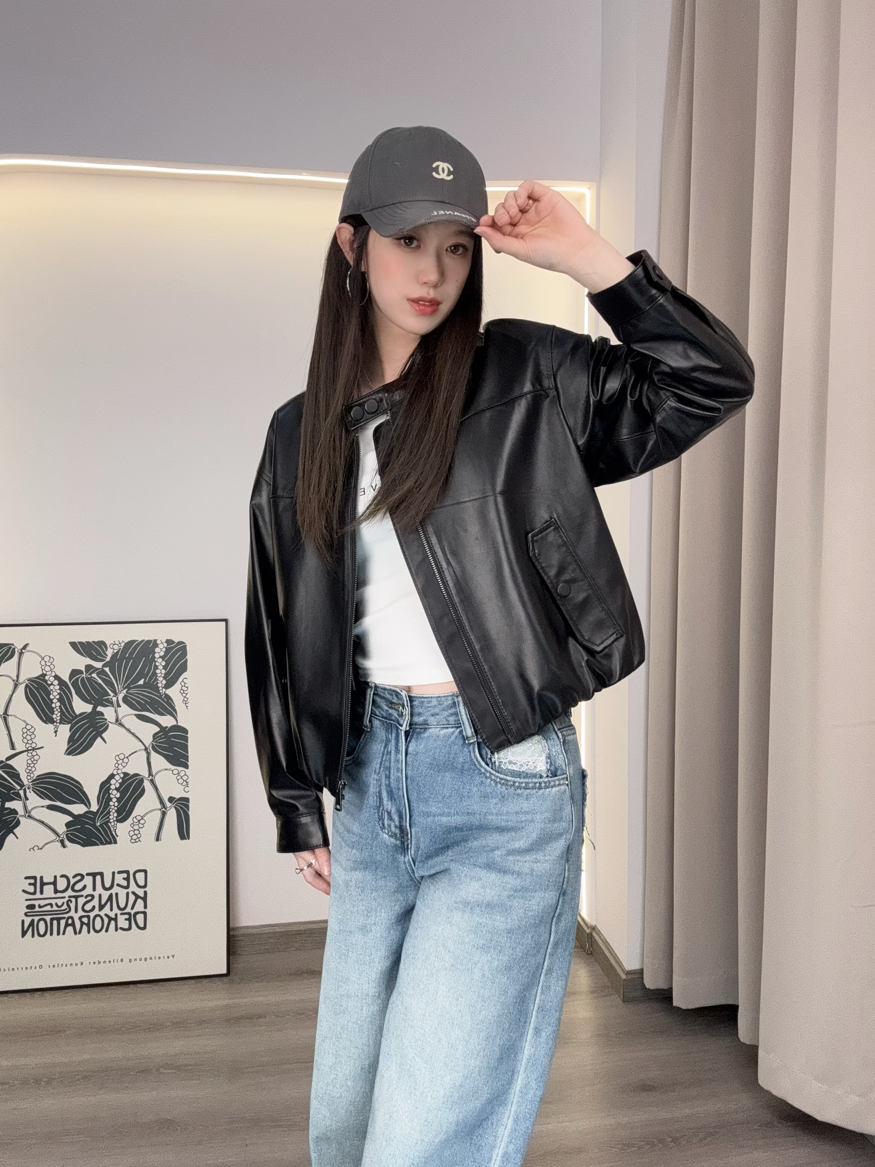 (欣娜定制)2025新款休闲百搭真皮绵羊皮外套女（88525）