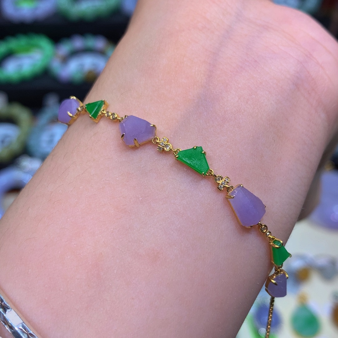 翡翠18K金镶嵌手链翡翠