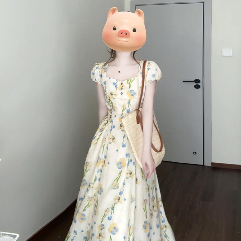 2836超好看独特漂亮多巴胺掐腰裙女2025新款初夏穿搭碎花连衣裙子