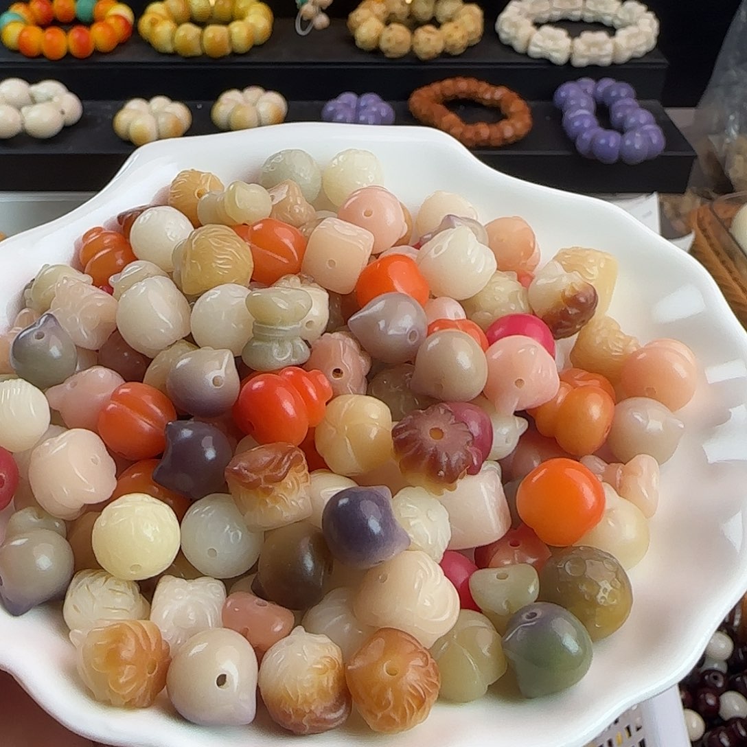 菩提根/象牙果手串卡12雕刻件混锅100颗批发