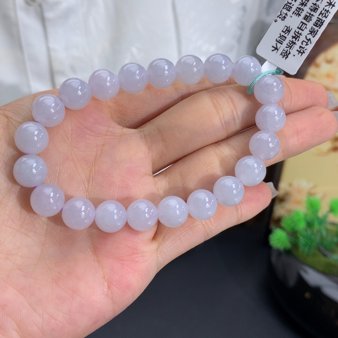 未镶嵌手串翡翠卡8.9细润淡淡紫手串