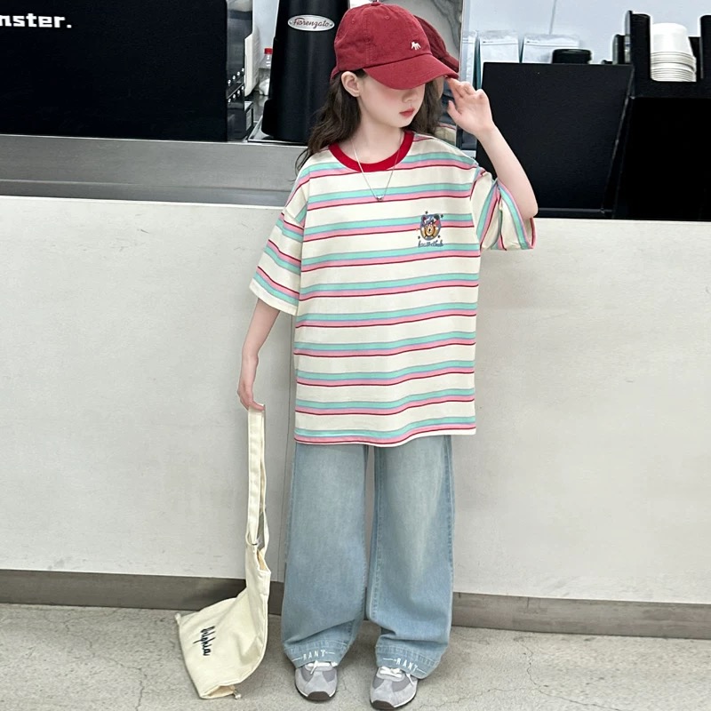 【清货】2025夏时髦条纹小熊短袖T恤(95%棉) D329 329  M