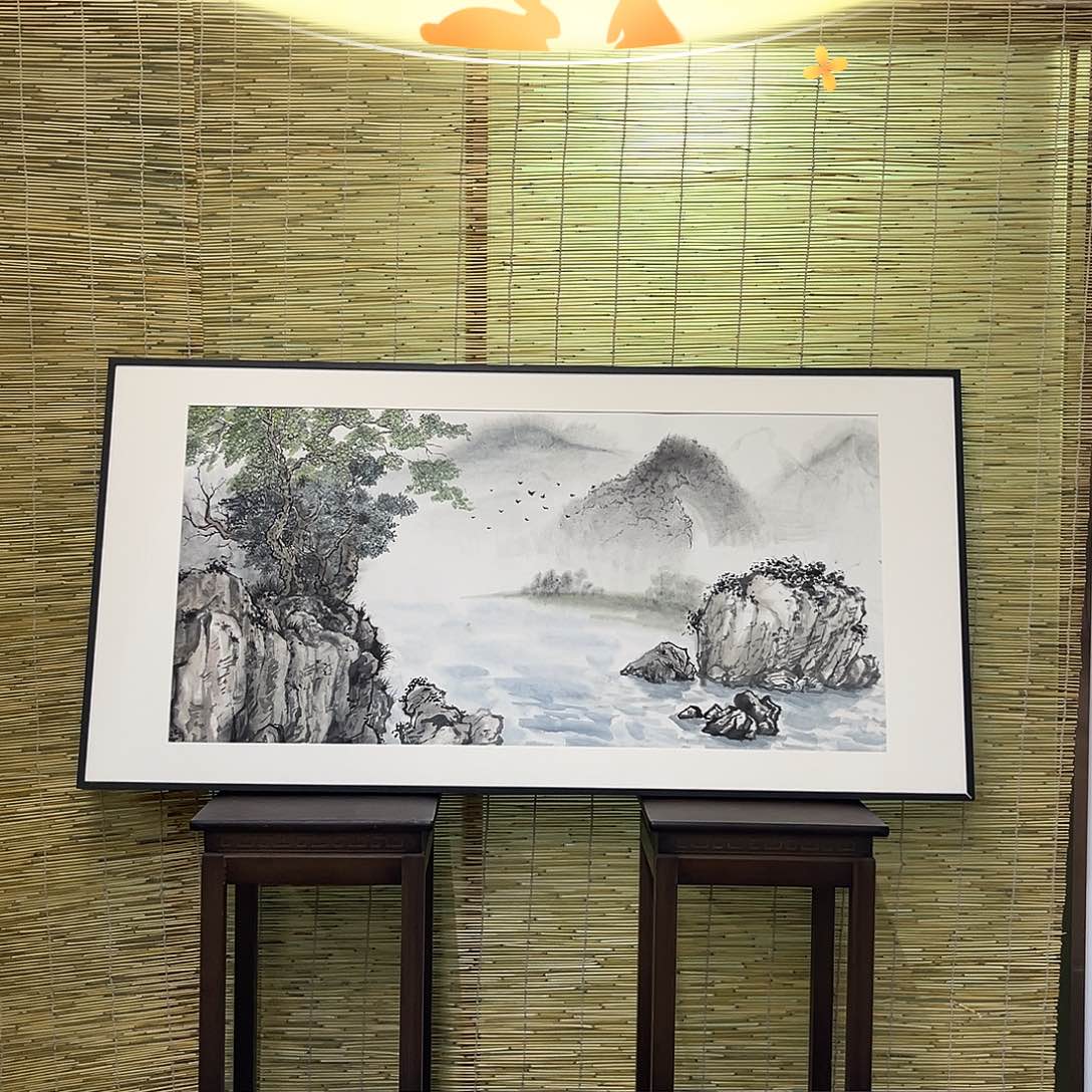 国画手绘国画，精品山水，带框