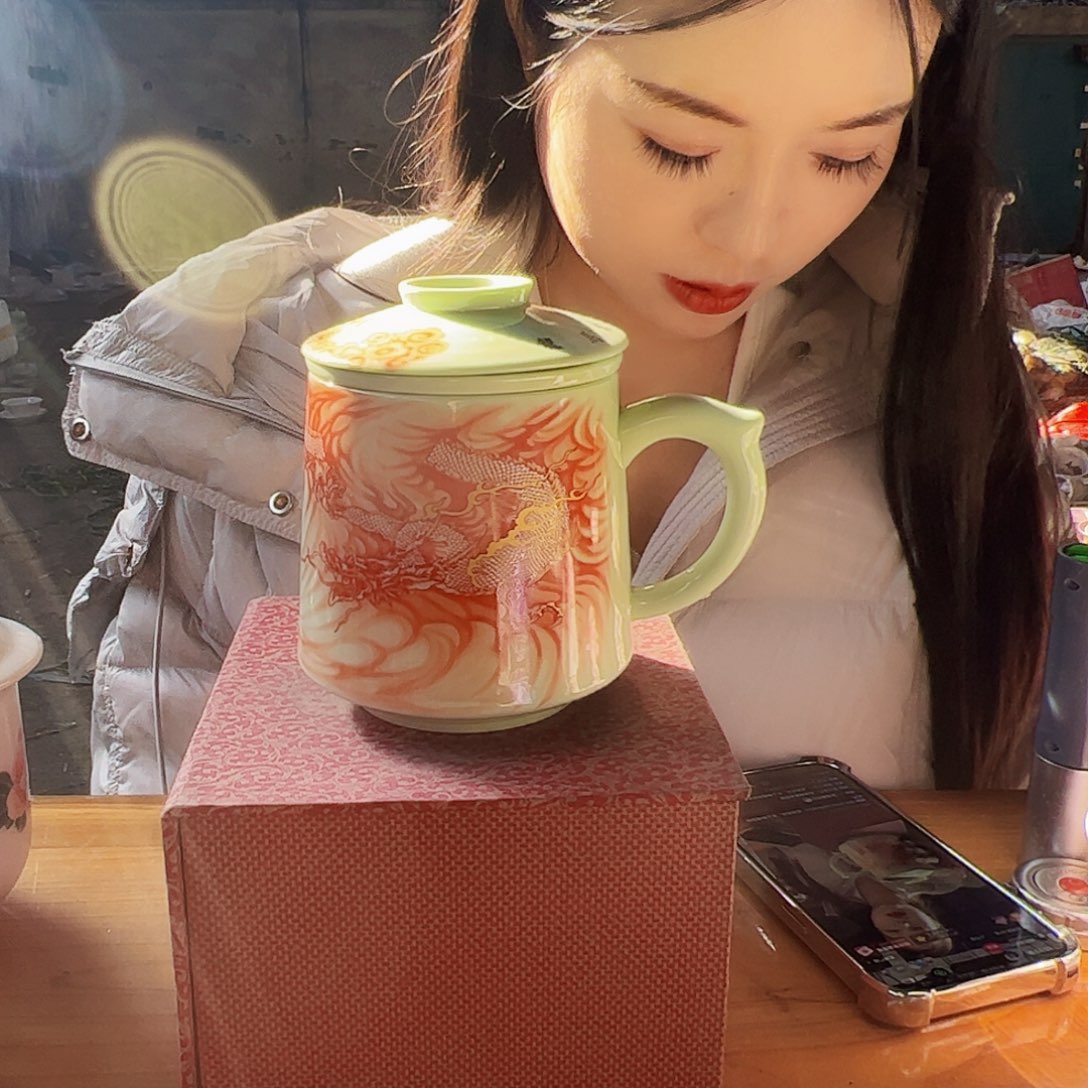 摆件陶景德镇绿xixi龙马精神办公杯